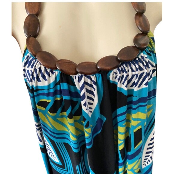 vtg Y2K Halter Midi Dress Hawaiian resort cruise wear beach Wooden Beads Sz XL - Picture 4 of 11